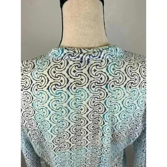 Roberta Roller Rabbit Geometric Blue Beaded Blouse V Neck 3/4 Sleeve Women's S - Picture 8 of 14